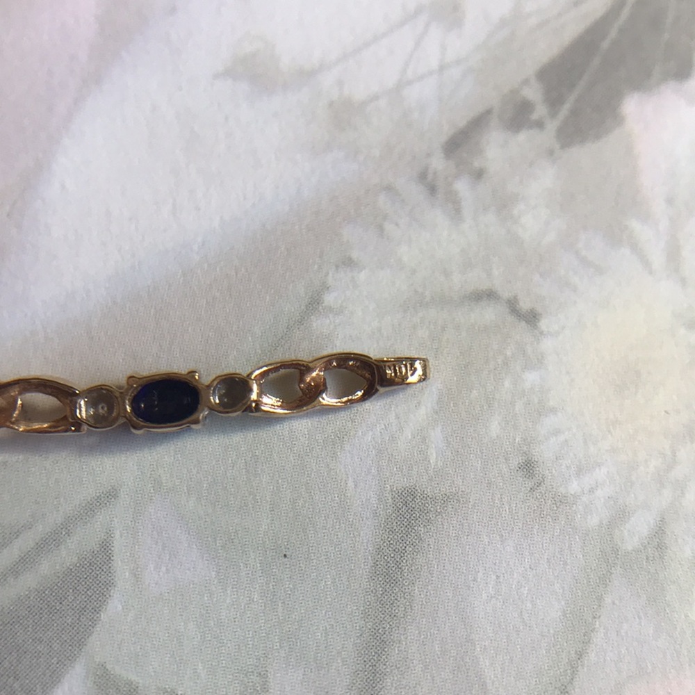 Beautiful Solid 10K Yellow Gold Blue Lab Sapphires/2 Diamonds Tennis Bracelet. - Picture 10 of 14